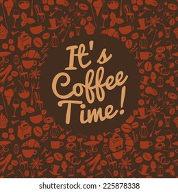 Vector illustration Round frame shape dessert pattern with cafe and food objects. Flat style