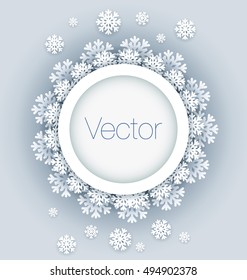 Vector illustration round frame with snowflakes. Winter abstraction