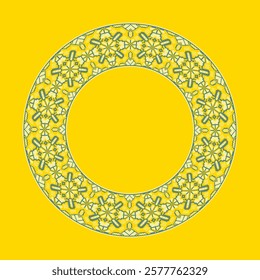 Vector illustration of round frame Ukrainian ornament in ethnic style, identity, vyshyvanka, embroidery for print clothes, websites, banners. Background. Geometric design, copy space, frame