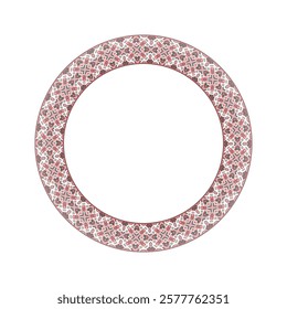 Vector illustration of round frame Ukrainian ornament in ethnic style, identity, vyshyvanka, embroidery for print clothes, websites, banners. Background. Geometric design, copy space, frame