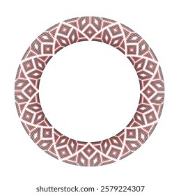 Vector illustration of round frame Ukrainian ornament in ethnic style, identity, vyshyvanka, embroidery for print clothes, websites, banners. Background. Geometric design, copy space, frame