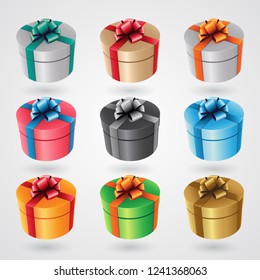 Vector Illustration of Round Gift Boxes with Glossy Ribbons - Set 1 isolated on a White Background