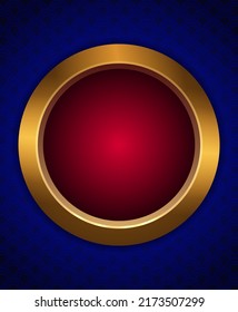Vector illustration of round golden frame on dark blue pattern background for design