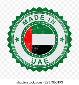 Ilustración vectorial del sello verde redondo. Hecho en los Emiratos Árabes Unidos con antecedentes transparentes (PNG).