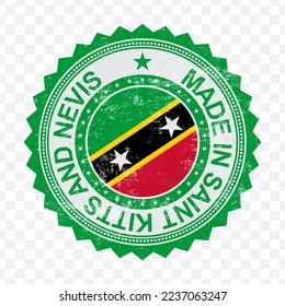 Vector illustration of round green stamp. Made in Saint Kitts and Nevis on transparent background (PNG).