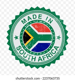 Vector illustration of round green stamp. Made in South Africa on transparent background (PNG).