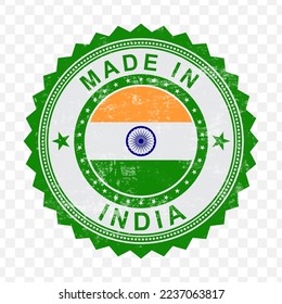 Vector illustration of round green stamp. Made in India on transparent background (PNG).