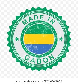 Vector illustration of round green stamp. Made in Gabon on transparent background (PNG).