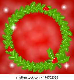 vector illustration of a round holly wreath frame