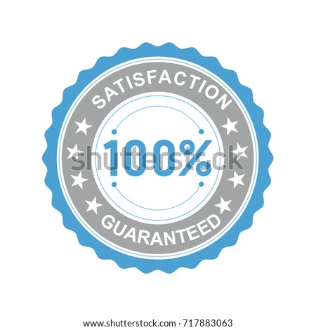 Vector illustration of a round icon satisfaction is guaranteed with asterisks on a white background.