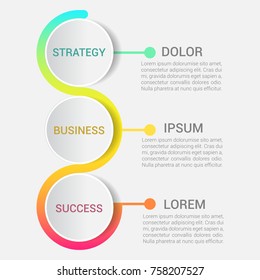 Vector illustration round infographics three options. Colorful Template for brochure, business, web design. Light background.