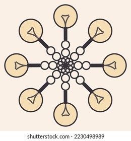 Vector illustration of a round lamp on a chain with a hanging switch, pattern seamless picture on a yellow background..