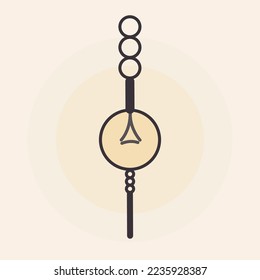 Vector illustration of a round lamp on a chain with a hanging switch on a yellow background.