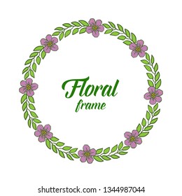 Vector illustration round leaf floral frame for vintage card hand drawn