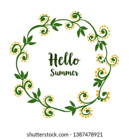 Vector illustration round leaf wreath frame with card hello summer