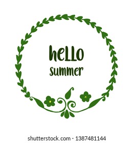 Vector illustration round leaf wreath frame with card hello summer