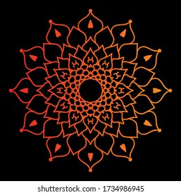 Ilustración vectorial de un adorno de mandala redonda, con tonos rojos y naranjas. Ornamento simple de mandala
