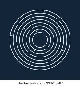 Vector illustration of round maze / labyrinth. Isolated on blue background, eps 8.