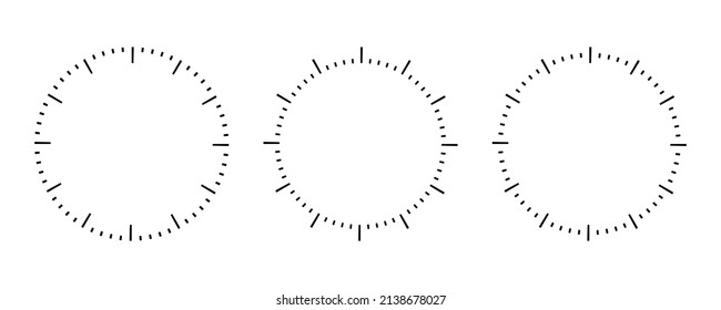 Vector illustration round meter scale isolated on white background. Measuring circle scale in flat style. Clock face template. Blank vintage watch round dial.
