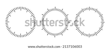 Vector illustration round meter scale isolated on white background. Measuring circle scale in flat style. Clock face template. Blank vintage watch round dial.