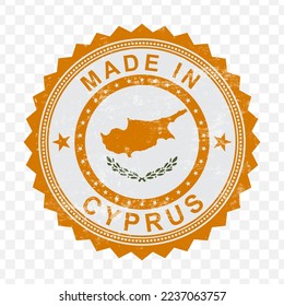 Vector illustration of round orange stamp. Made in Cyprus on transparent background (PNG).