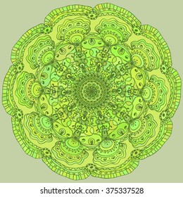 Vector illustration of a round ornament in green shades for your design.