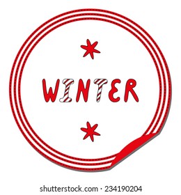 Vector illustration: Round paper label "Winter"  made as a bright sticker with funny christmas letters 