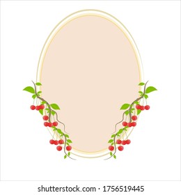 Vector illustration of a round pink frame decorated with cherry branches.