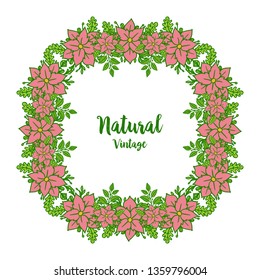 Vector illustration round pink wreath frame with decorative natural vintage hand drawn