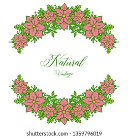 Vector illustration round pink wreath frame with decorative natural vintage hand drawn