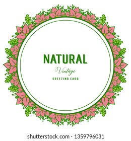 Vector illustration round pink wreath frame with decorative natural vintage hand drawn