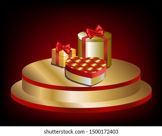 Vector illustration of a round podium for displaying product demonstrations, banner stand, gifts gold color with red to attract attention to win the prize