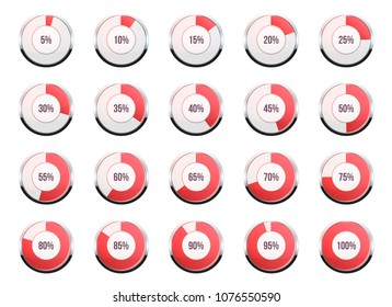 Vector illustration of round progress bar. Circle indicators status. Loading and buffering percentage icon set. Circular interval timer. Art design. Abstract concept graphic element. Accuracy dial.