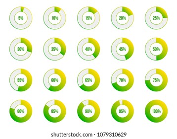 Vector illustration of round progress bar. Circle indicators status. Loading and buffering percentage icon set. Circular interval timer. Art design. Abstract concept graphic element. Accuracy dial.