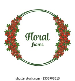 Vector illustration round red floral frame beautiful hand drawn