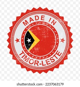 Vector illustration of round red stamp. Made in Timor-Leste on transparent background (PNG).