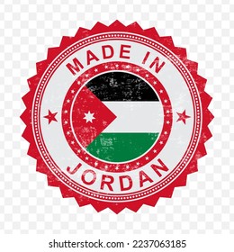 Vector illustration of round red stamp. Made in Jordan on transparent background (PNG).