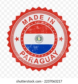 Vector illustration of round red stamp. Made in Paraguay on transparent background (PNG).