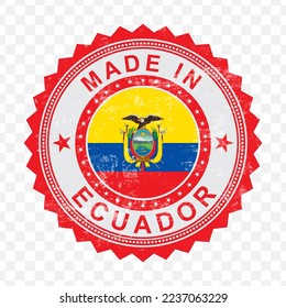 Ilustración vectorial del sello rojo redondo. Hecho en Ecuador con antecedentes transparentes (PNG).