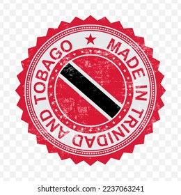 Vektorgrafik des runden roten Stempels. Made in Trinidad und Tobago auf transparentem Hintergrund (PNG).