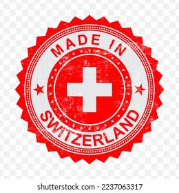 Vector illustration of round red stamp. Made in Switzerland on transparent background (PNG).