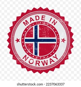 Vector illustration of round red stamp. Made in Norway on transparent background (PNG).
