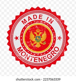 Vector illustration of round red stamp. Made in Montenegro on transparent background (PNG).