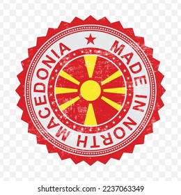 Vector illustration of round red stamp. Made in North Macedonia on transparent background (PNG).
