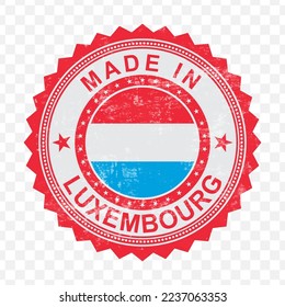Vektorgrafik des runden roten Stempels. Hergestellt in Luxemburg auf transparentem Hintergrund (PNG).