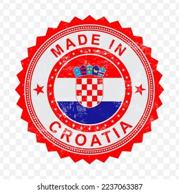 Vector illustration of round red stamp. Made in Croatia on transparent background (PNG).