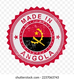 Vector illustration of round red stamp. Made in Angola on transparent background (PNG).