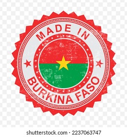 Vector illustration of round red stamp. Made in Burkina Faso on transparent background (PNG).