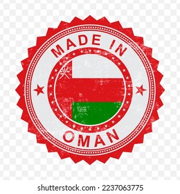 Vector illustration of round red stamp. Made in Oman on transparent background (PNG).