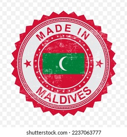 Vector illustration of round red stamp. Made in Maldives on transparent background (PNG).